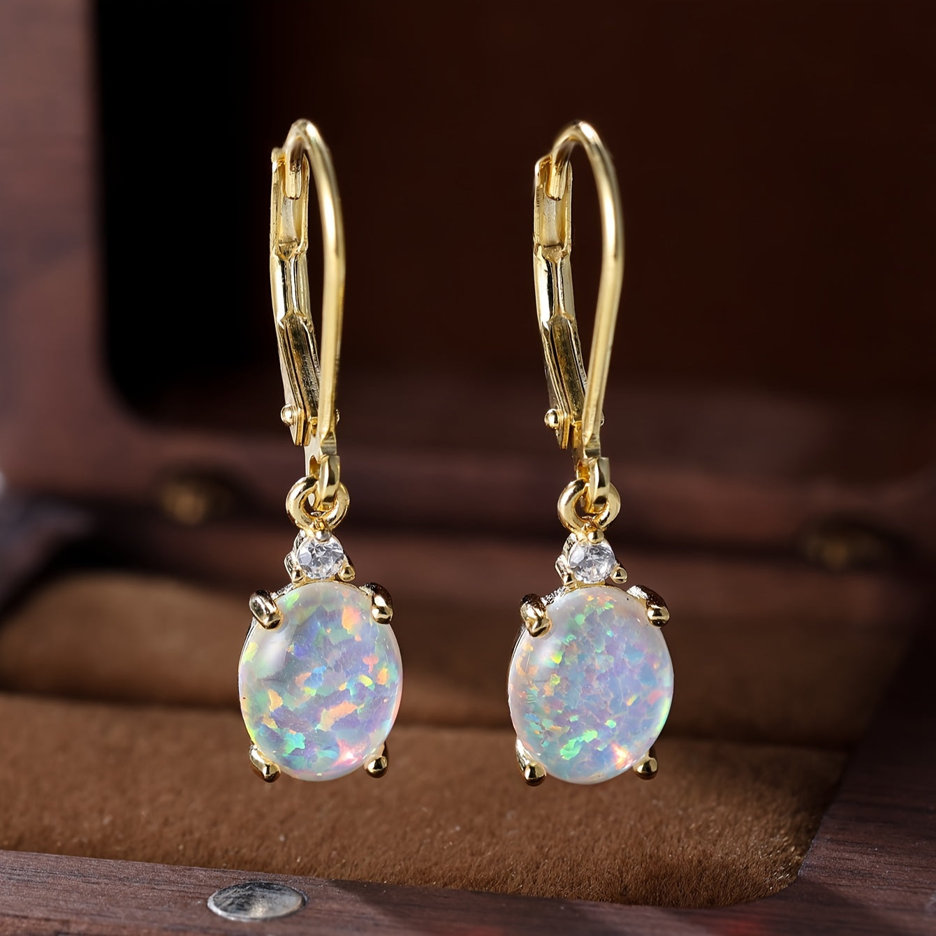 S925 Round-Cut Opal , Green Fire Opal Rhodium Gemstone Drop Earrings 2.2g