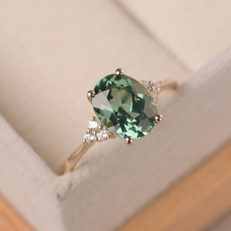Elegant Green Synthetic Zirconia Ring with Oval Cut