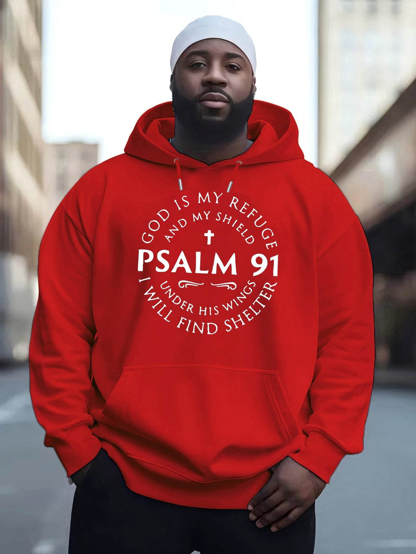 Cozy Psalm-Inspired Hoodie for Men - Casual Pullover with Kangaroo Pocket PLUS SIZE