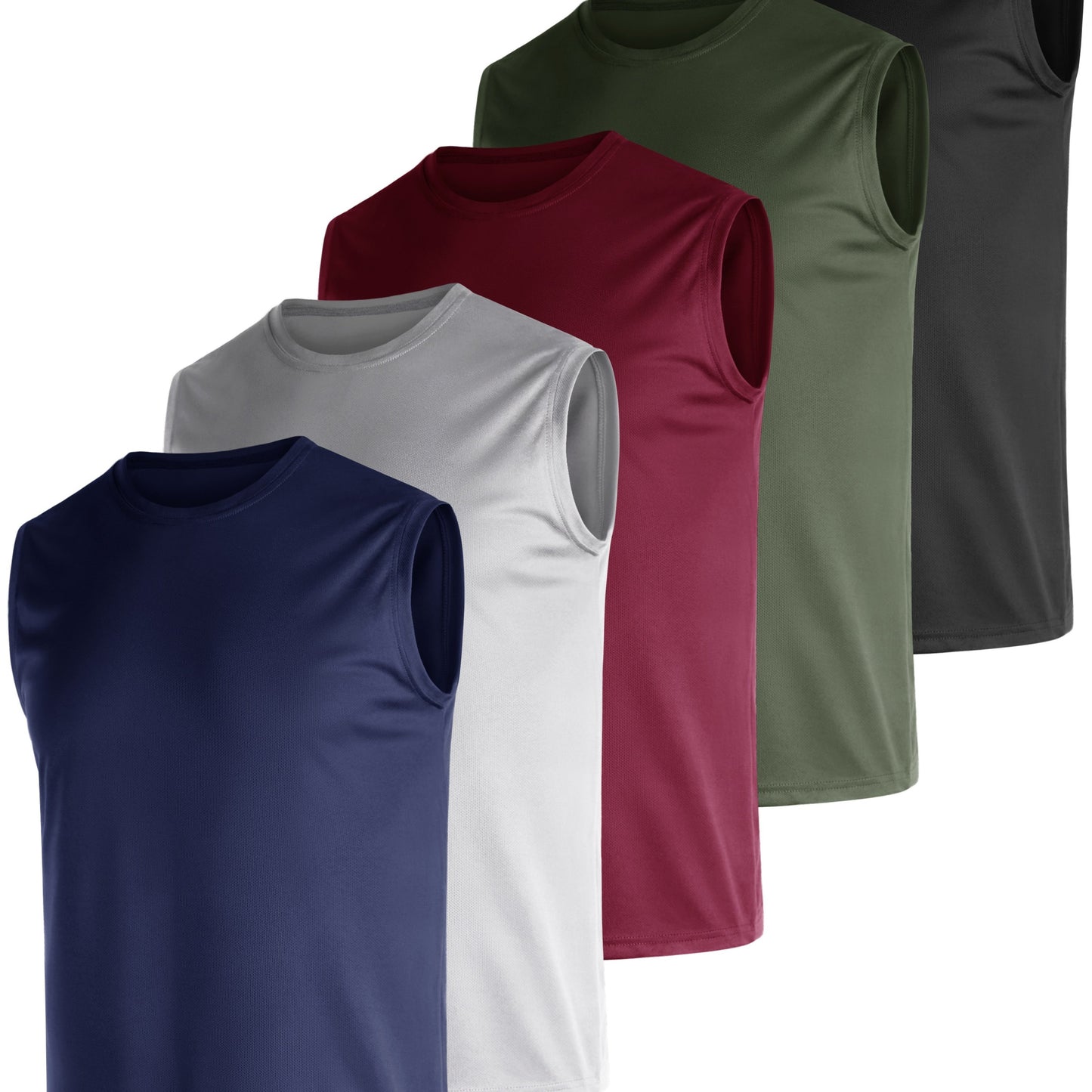 5-Pack Men Polyester Knit Crew Neck Sleeveless Shirts, High Stretch Workout & Daily Wear, Sizes XL to 5XL, Plus Size