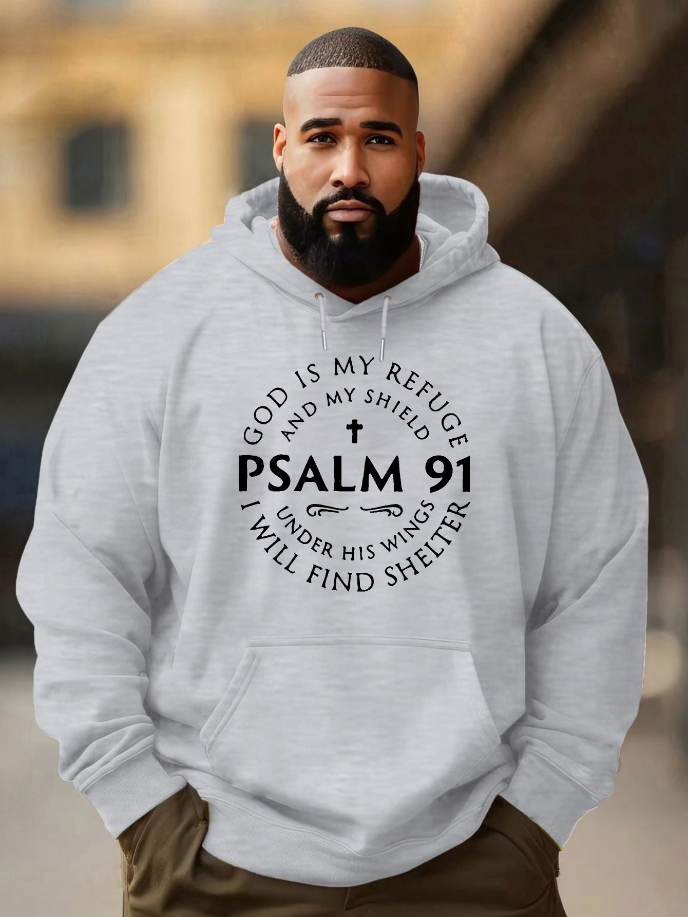 Cozy Psalm-Inspired Hoodie for Men - Casual Pullover with Kangaroo Pocket PLUS SIZE