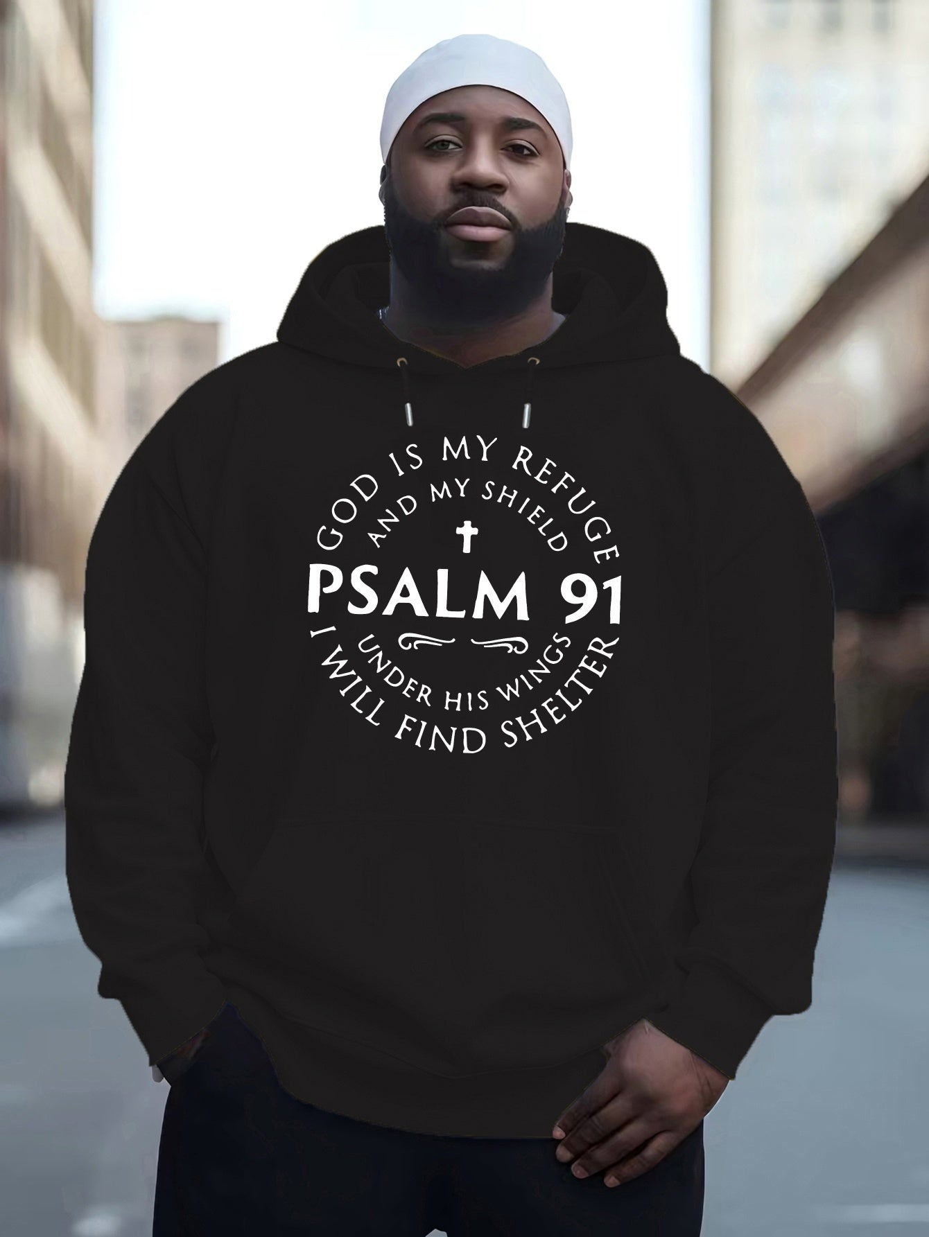 Cozy Psalm-Inspired Hoodie for Men - Casual Pullover with Kangaroo Pocket PLUS SIZE