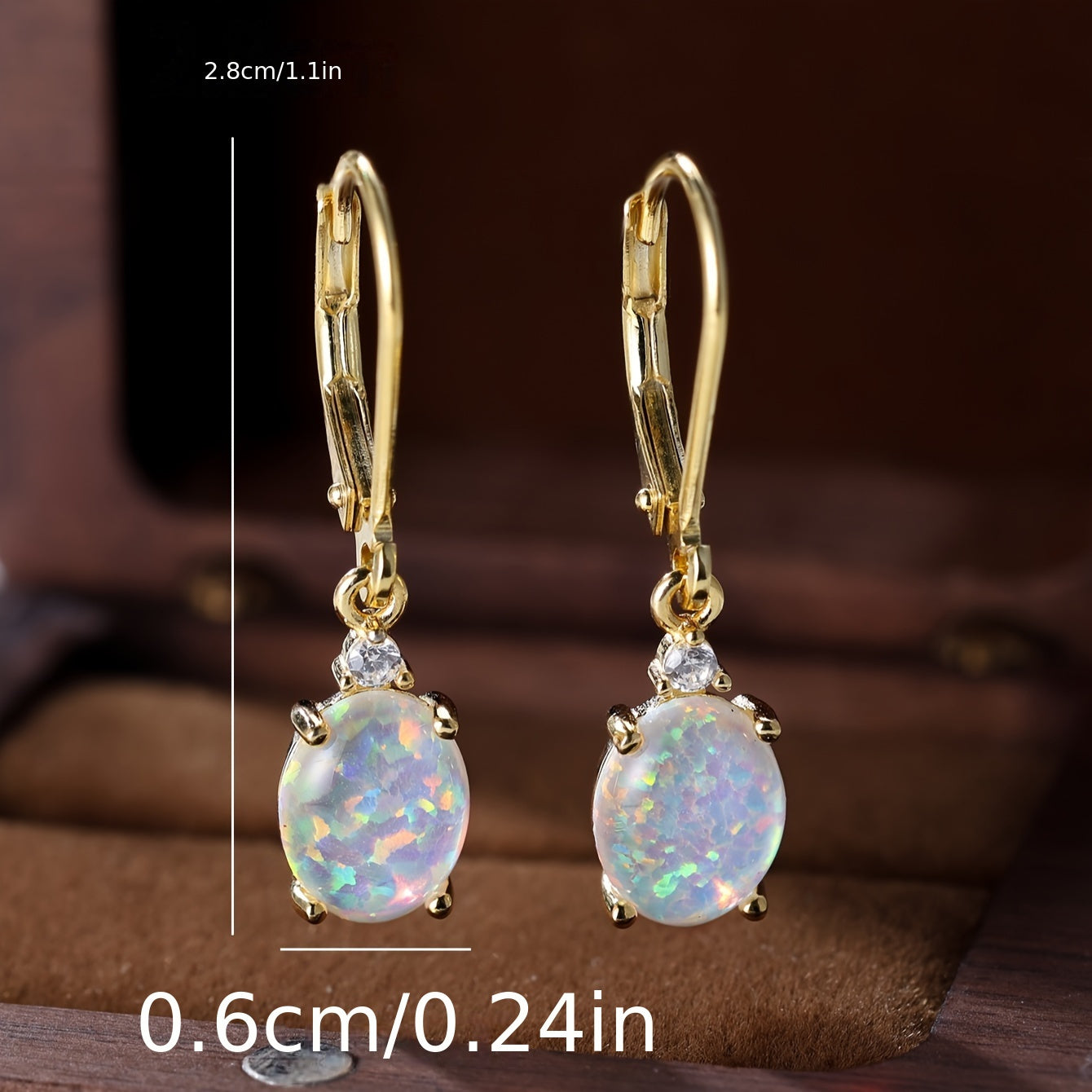 S925 Round-Cut Opal , Green Fire Opal Rhodium Gemstone Drop Earrings 2.2g