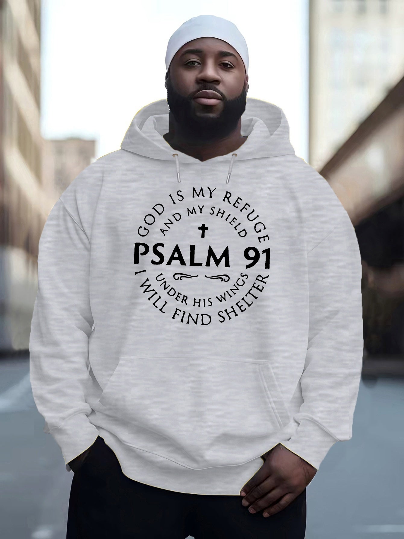 Cozy Psalm-Inspired Hoodie for Men - Casual Pullover with Kangaroo Pocket PLUS SIZE