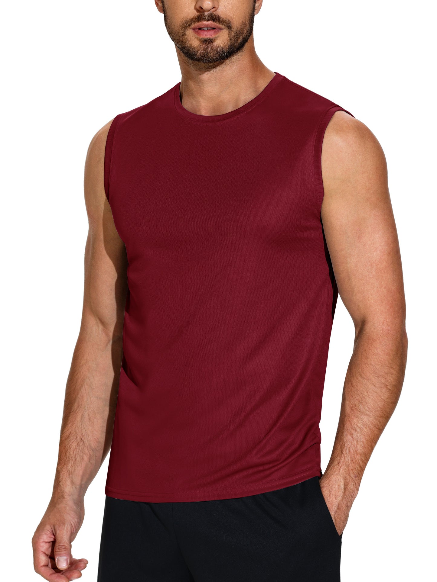 5-Pack Men Polyester Knit Crew Neck Sleeveless Shirts, High Stretch Workout & Daily Wear, Sizes XL to 5XL, Plus Size