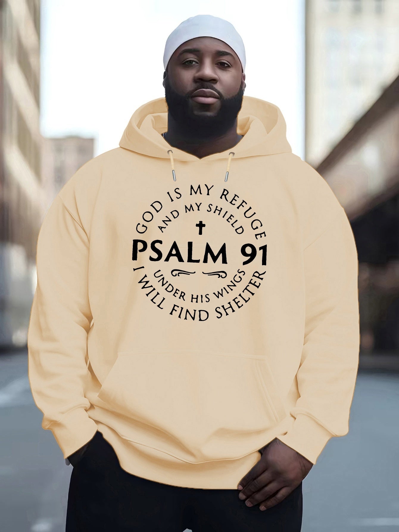Cozy Psalm-Inspired Hoodie for Men - Casual Pullover with Kangaroo Pocket PLUS SIZE
