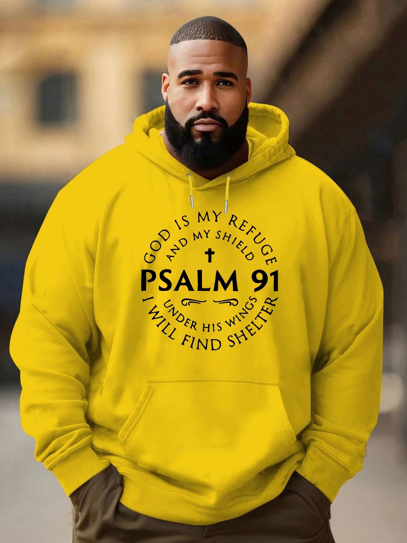 Cozy Psalm-Inspired Hoodie for Men - Casual Pullover with Kangaroo Pocket PLUS SIZE
