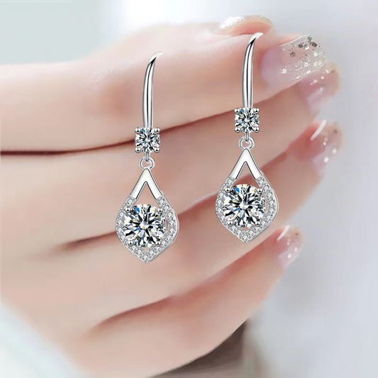 925 Sterling Silvery 1 Carat *2/ 2 Carat *2 Moissanite Drop Shaped Pendant Earrings Europe