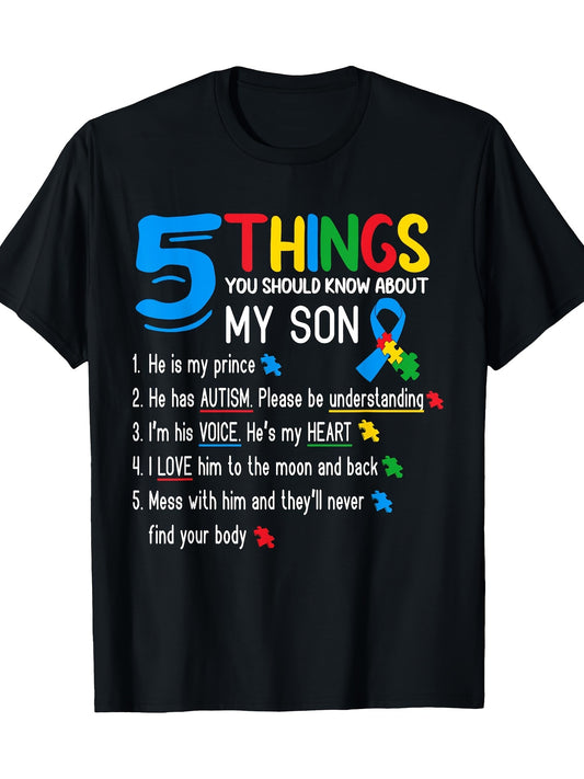Autistic Son Autism Awareness Support For Mom Dad Parents T-Shirt100% Cotton