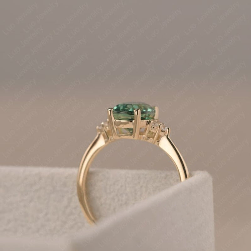 Elegant Green Synthetic Zirconia Ring with Oval Cut