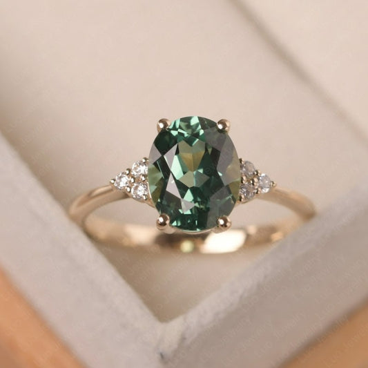 Elegant Green Synthetic Zirconia Ring with Oval Cut