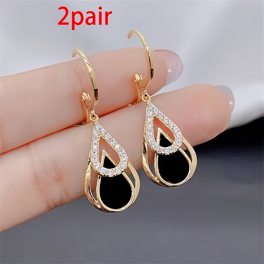 2 Pairs of Black Double Layers Drops Luxury Fashion Style Earrings