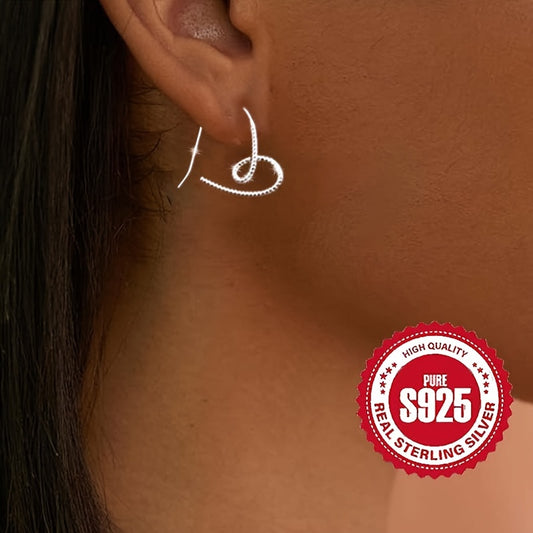 Pair of S925 Silver Women's Twist Love Line Ear Hooks Low Allergy 1.41g Ring Earrings