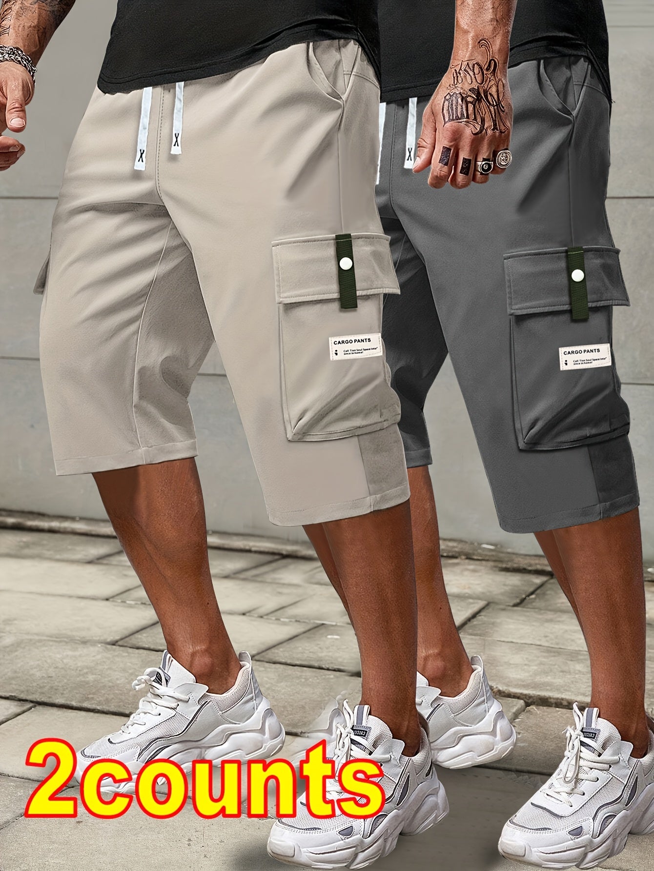 [Summer Cargo Capris] 2pcs Men's Summer Cargo Capris