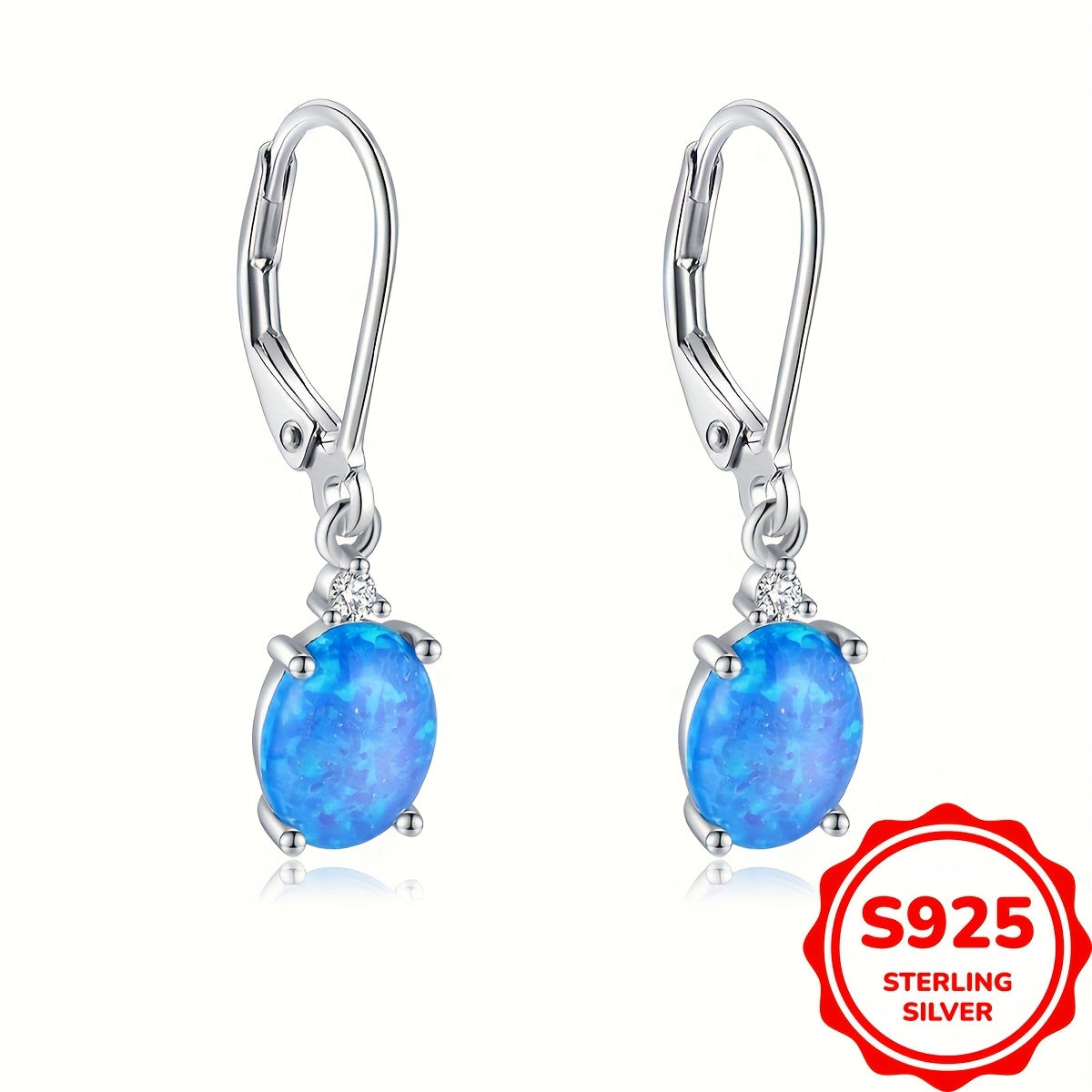 S925 Round-Cut Opal , Green Fire Opal Rhodium Gemstone Drop Earrings 2.2g