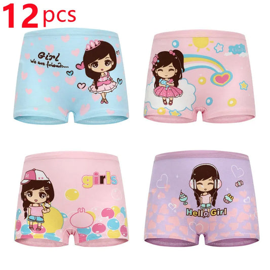 12pcs/lot Cotton Baby Girls Panties Cartoon Underwear for Girls Teen Children's Briefs
