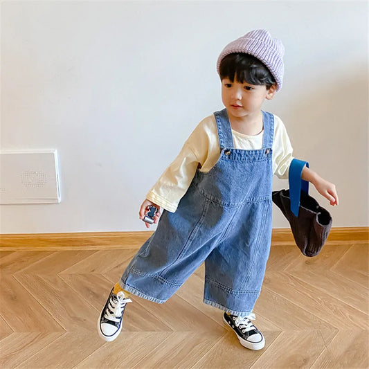 New Children Loose Overalls boys girls denim Trousers 1-7Y