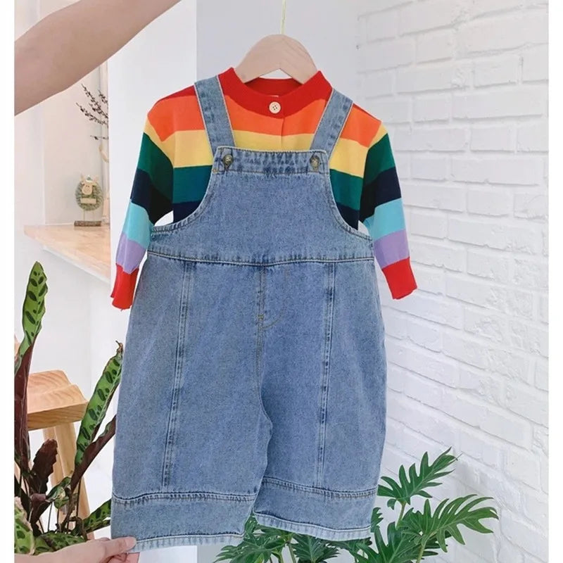 New Children Loose Overalls boys girls denim Trousers 1-7Y