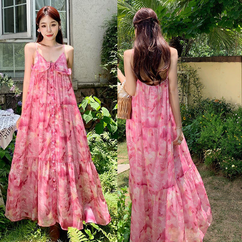 Pink Slim Looking Bohemia Dress Small Dress
