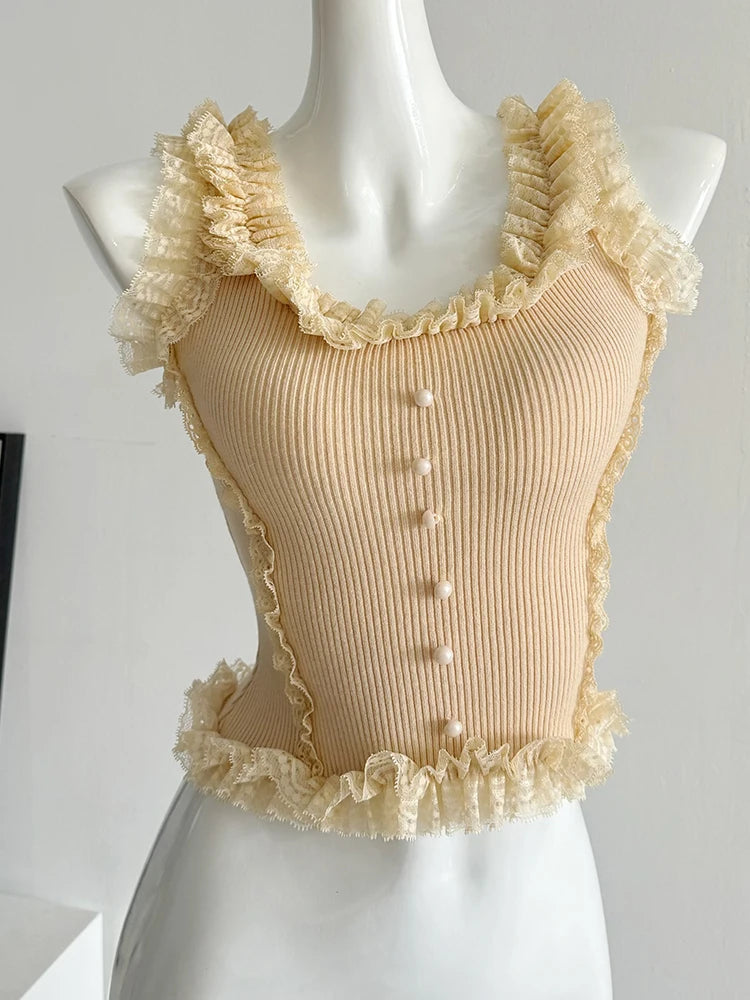 2025 Summer Female White Lace Stretch Cami