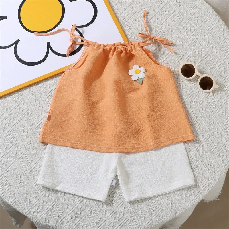 Girl Set Summer New Korean Fashionable Floral Vest Shorts