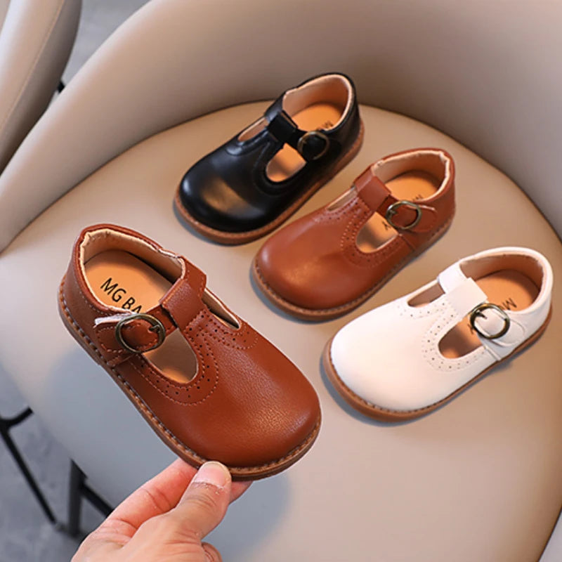Toddler Kids Leather Shoes Classic Children Flat Shoes T-strap
