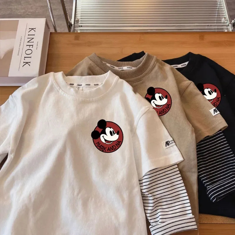 Mickey Mouse Cartoon T-Shirt Baby Boys Girls Long Sleeve Tops 1-8Years
