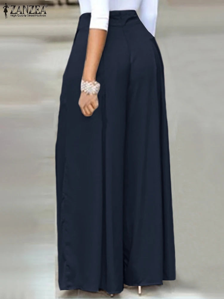 Elegant High Waist Solid Work Trousers