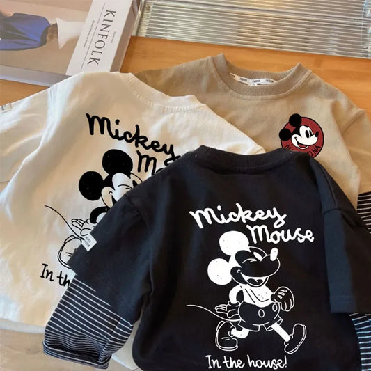 Mickey Mouse Cartoon T-Shirt Baby Boys Girls Long Sleeve Tops 1-8Years