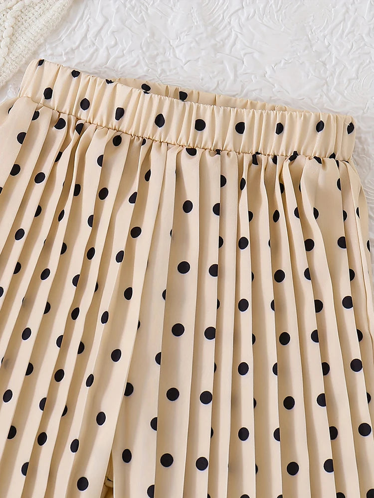 2pcs  Girls Summer  + Casual Dot Print Pleated Pants Suit