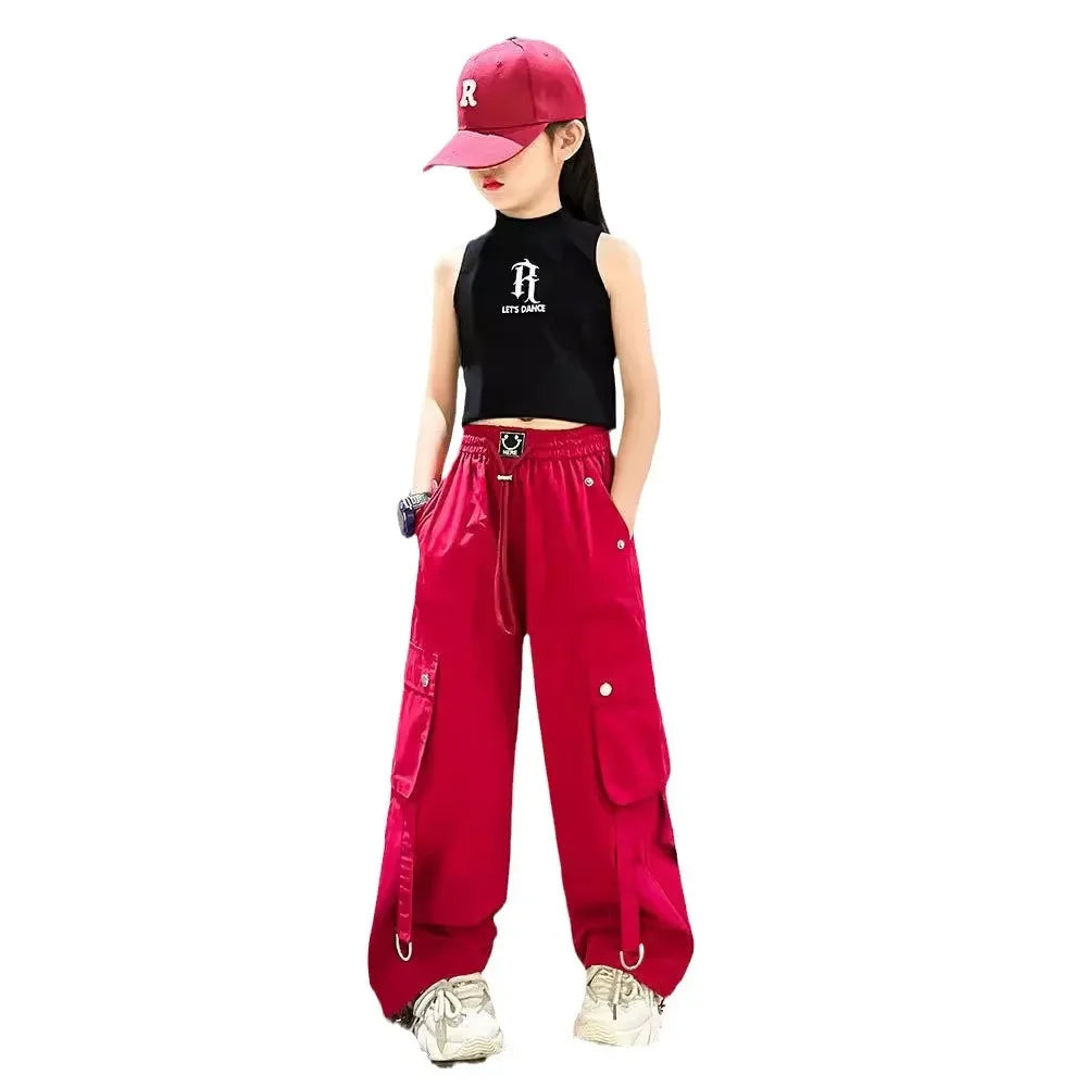 Stylish Loose-fit Women's Cargo Pants For Kids Summer 2024 New Arrival Hip Hop Street Dance Trousers Bell Bottoms For Children