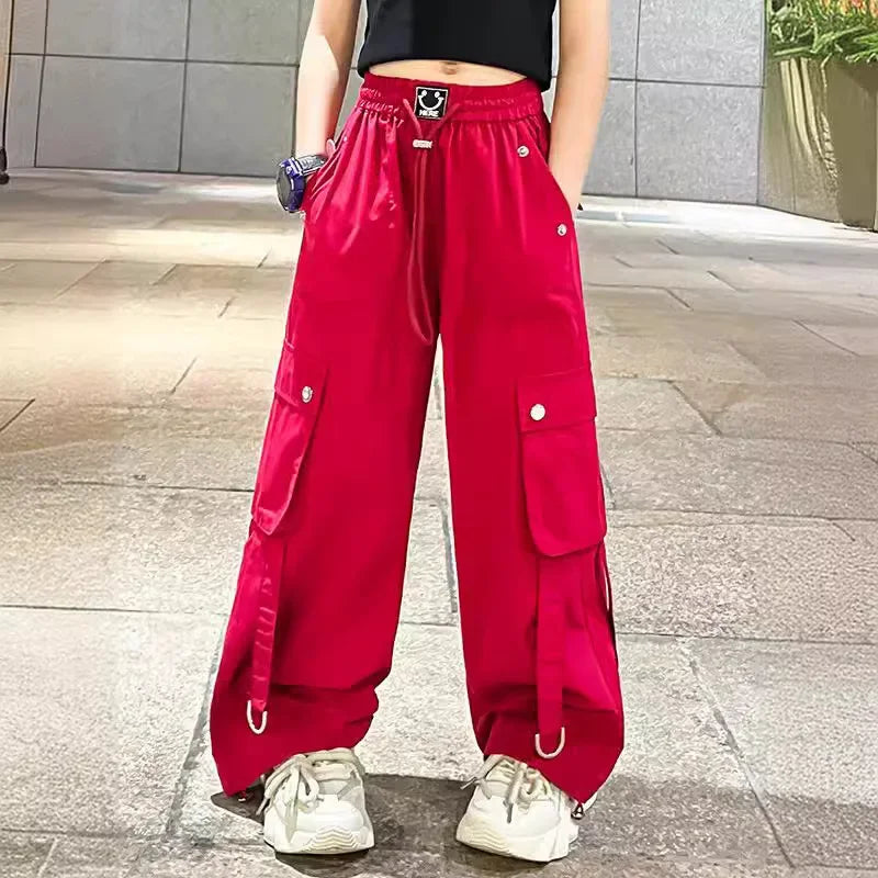 Stylish Loose-fit Women's Cargo Pants For Kids Summer 2024 New Arrival Hip Hop Street Dance Trousers Bell Bottoms For Children