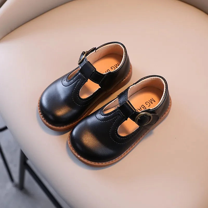 Toddler Kids Leather Shoes Classic Children Flat Shoes T-strap