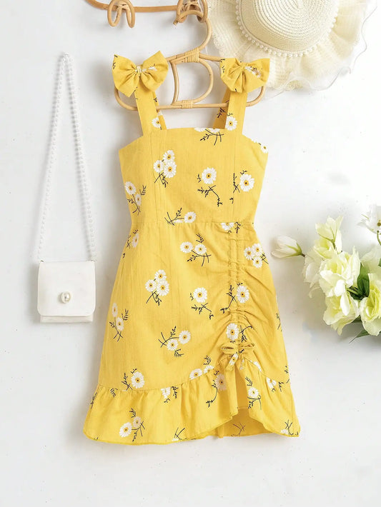 Girl's Red & White Gingham Strap Dress )