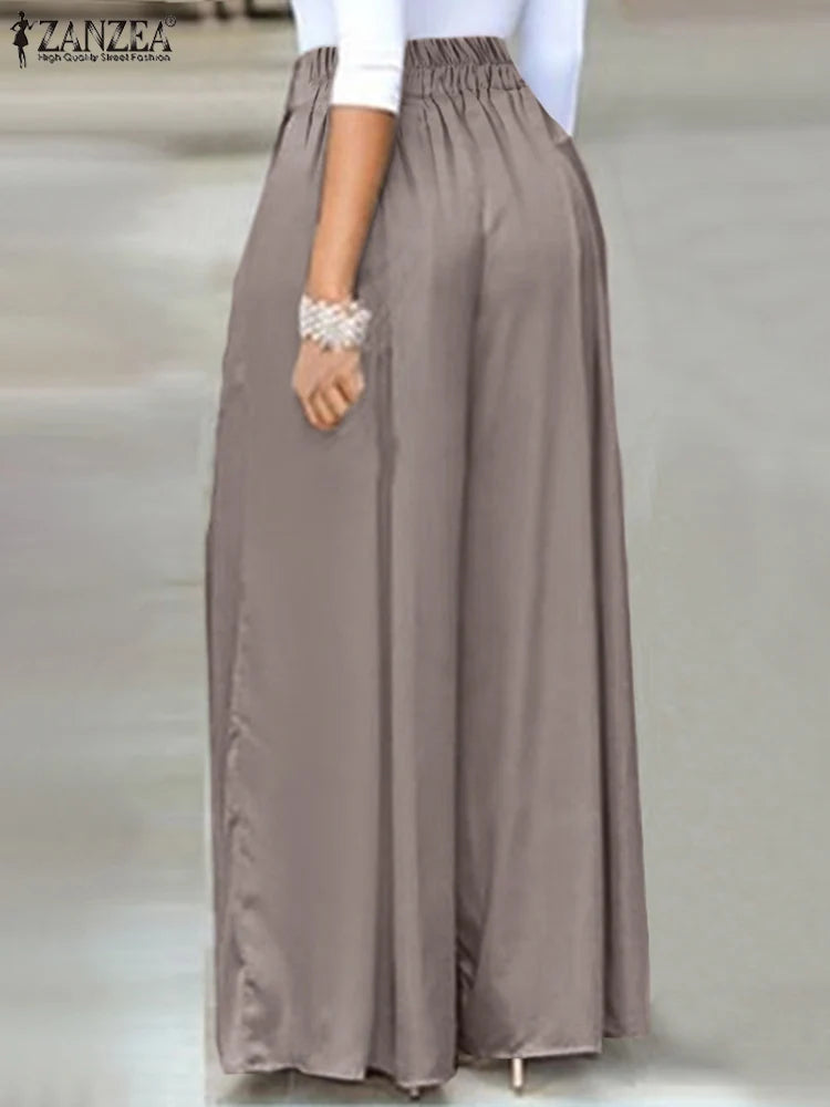 Elegant High Waist Solid Work Trousers