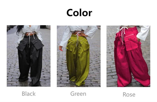 Solid Multi-pocket Loose Pants Wide Leg