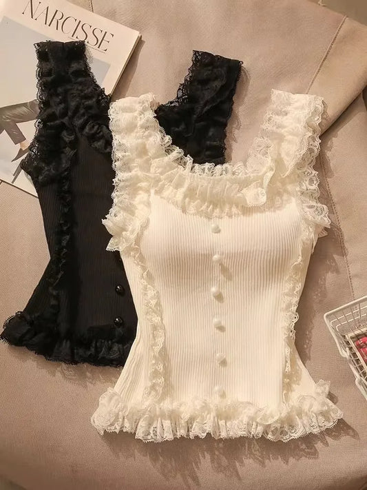 2025 Summer Female White Lace Stretch Cami