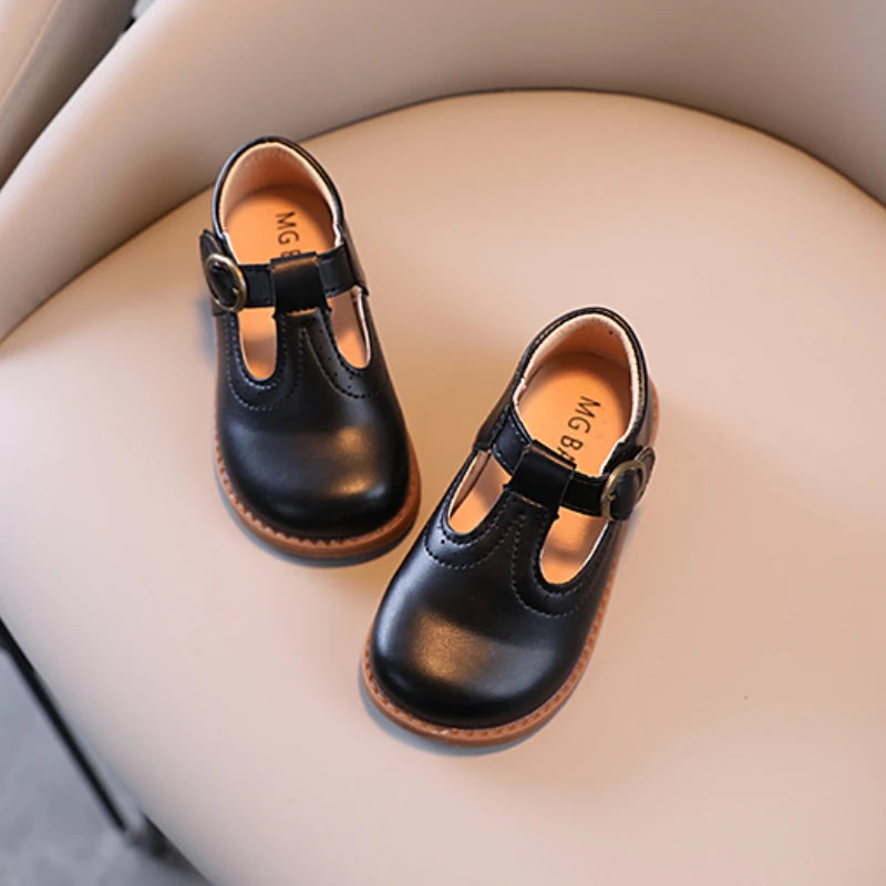 Toddler Kids Leather Shoes Classic Children Flat Shoes T-strap