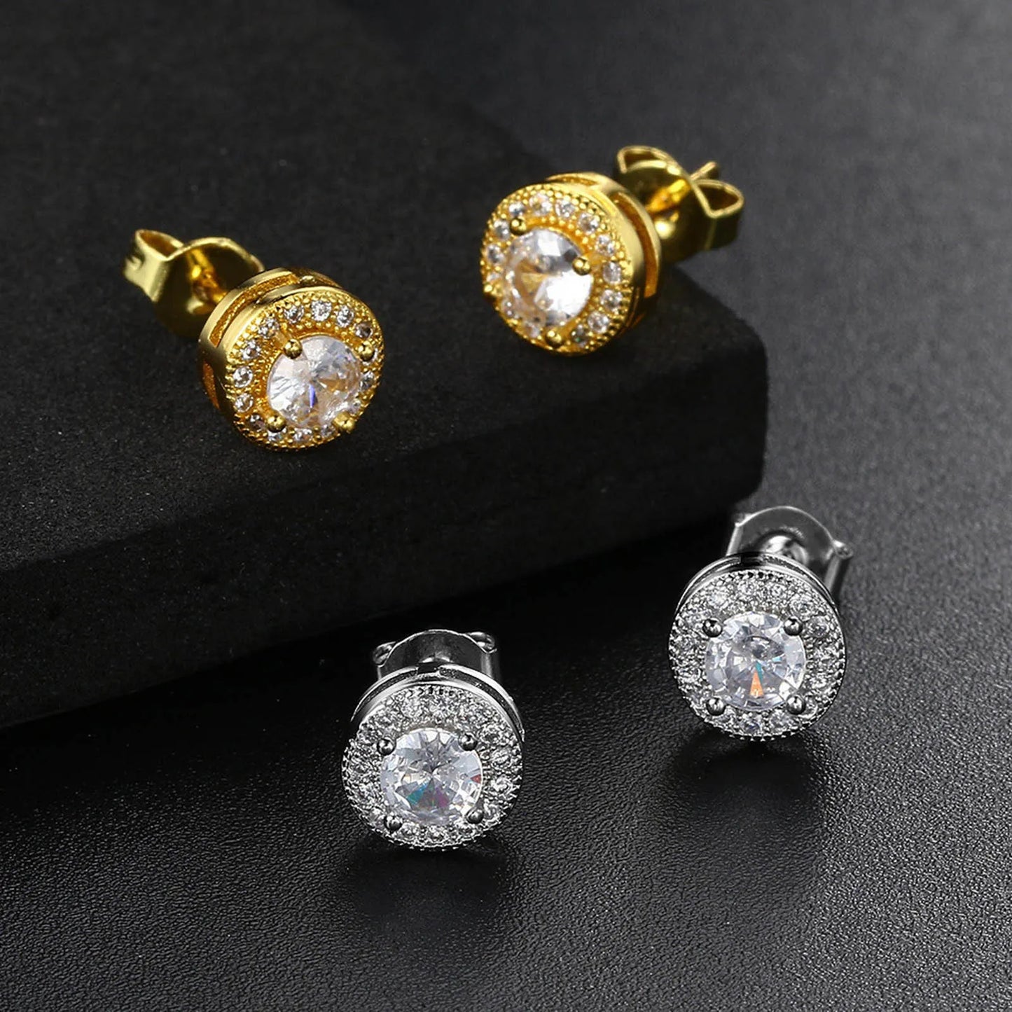 Men's Luxury CZ Stone Stud Earrings,