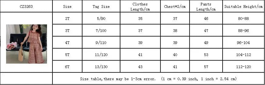 Girls' Set Plaid Lace Top Wide and leg