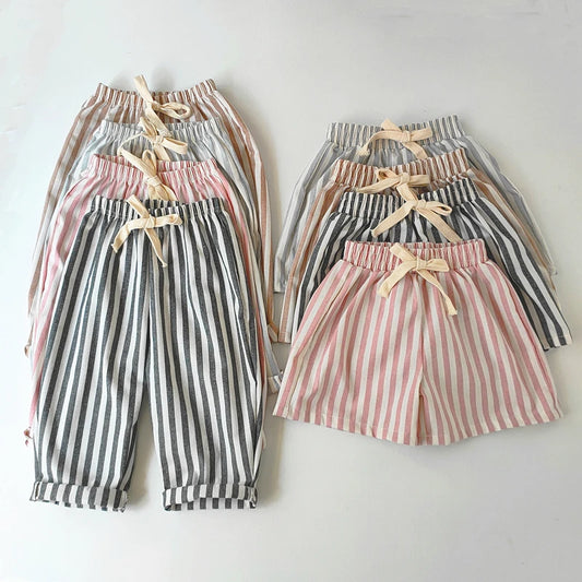 Vintage Linen Cotton Stripe Pants Baby Boy Girl