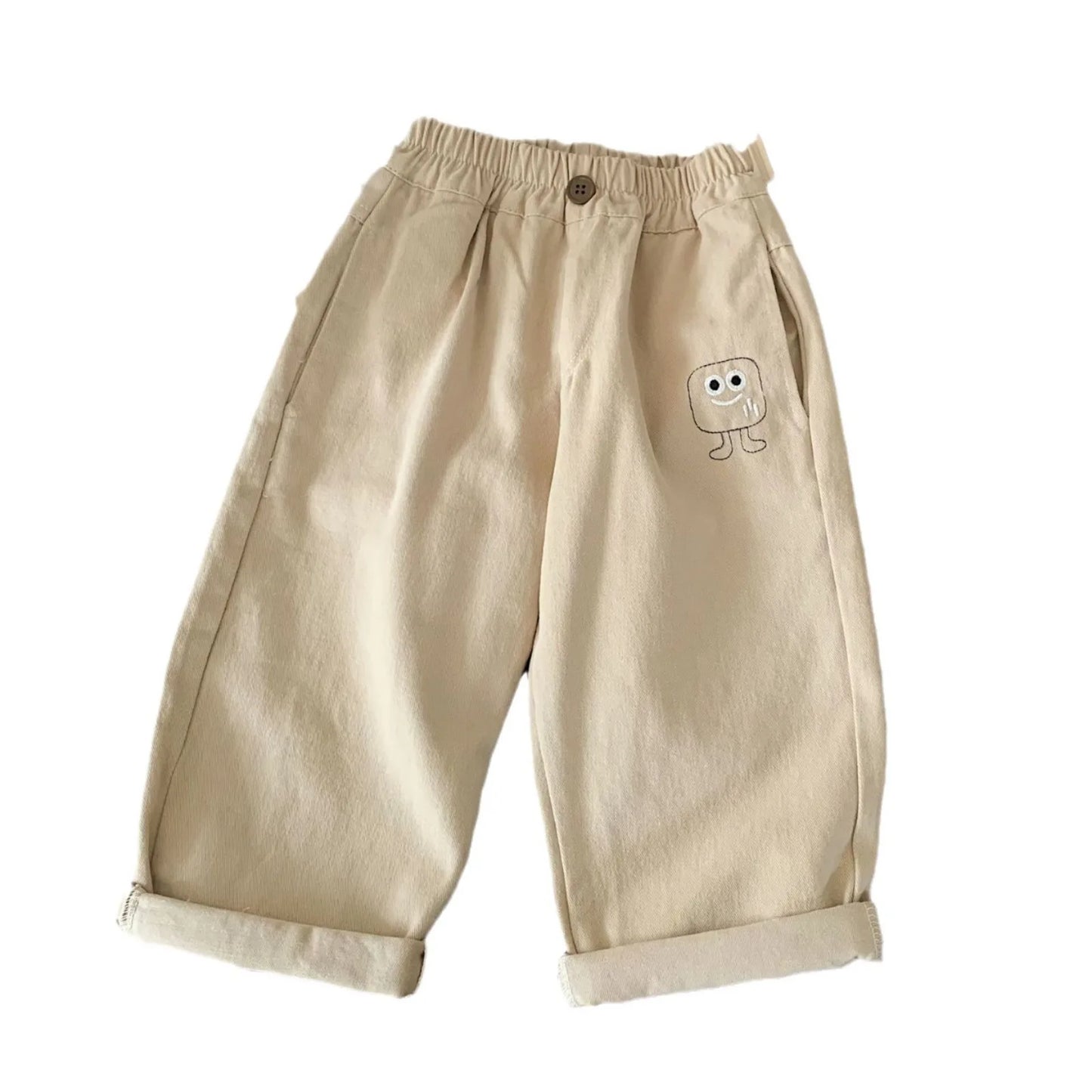 Ins 2025 Autumn Childrens Boys Casual Pants Cartoon Embroidered Cotton Baby Boys Pants Kids Boys Straight Leg Loose Pants