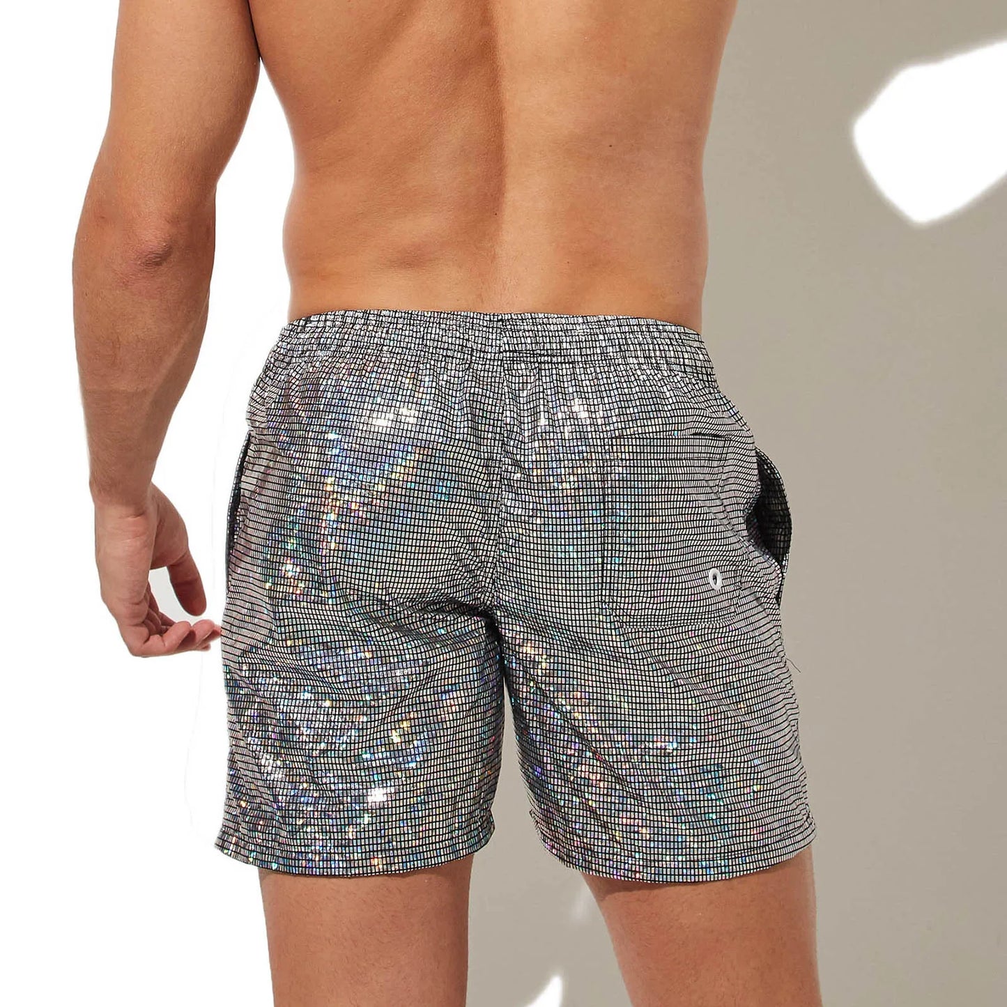 Men's Stretch Swim Trunks Faux Leather Swimwear Beachwear Quick Dry