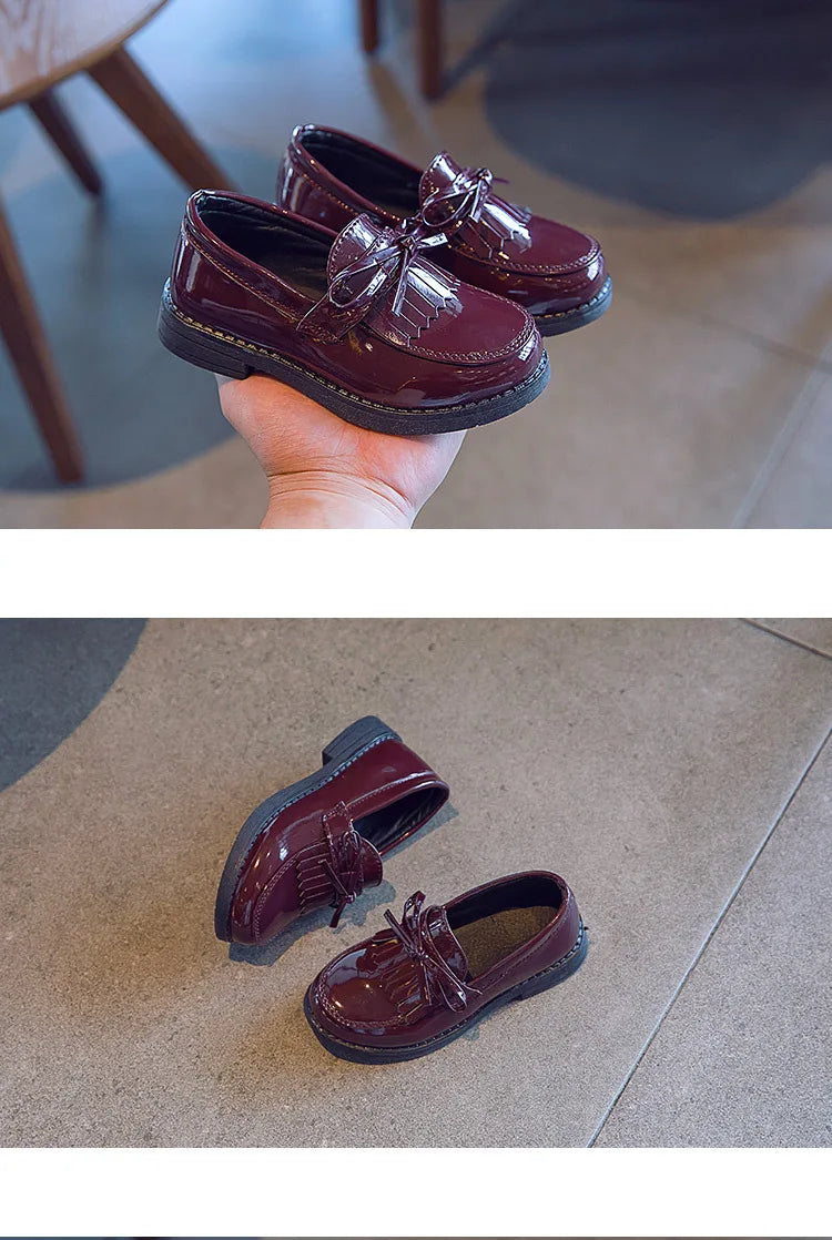 Girls Casual Leather Shoes Kids Flats  Wedding Party Bright Skin New