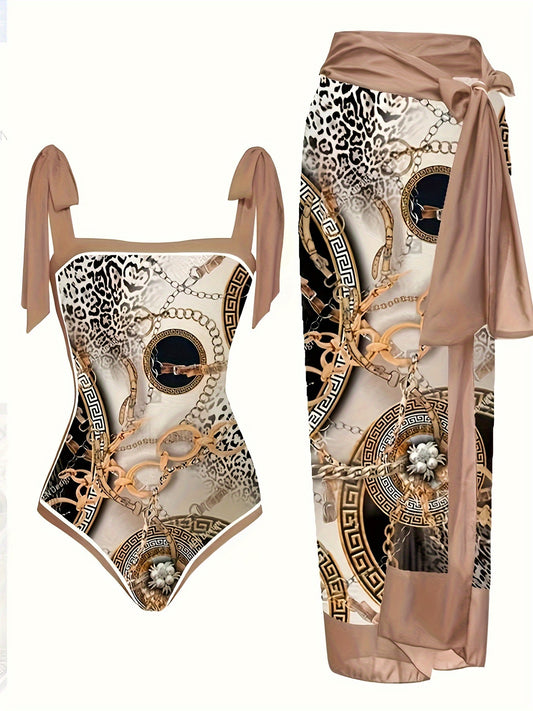 European And American New Style Women's Two-piece Retro Chain Print Swimsuit