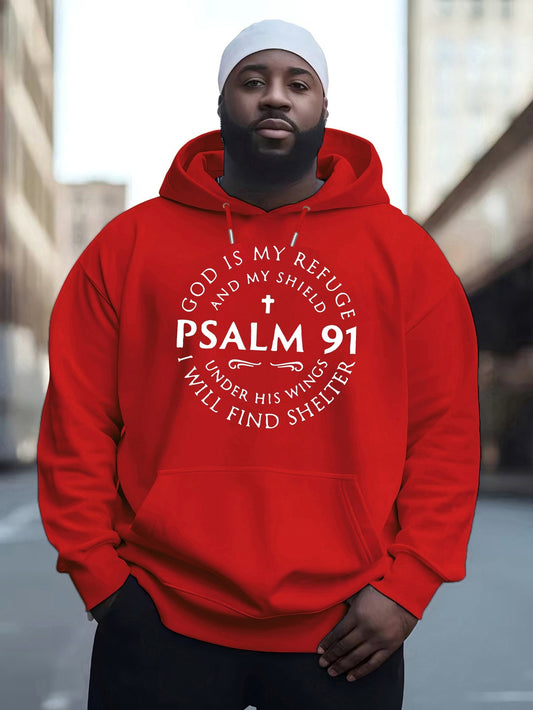 Cozy Psalm-Inspired Hoodie for Men - Casual Pullover with Kangaroo Pocket PLUS SIZE