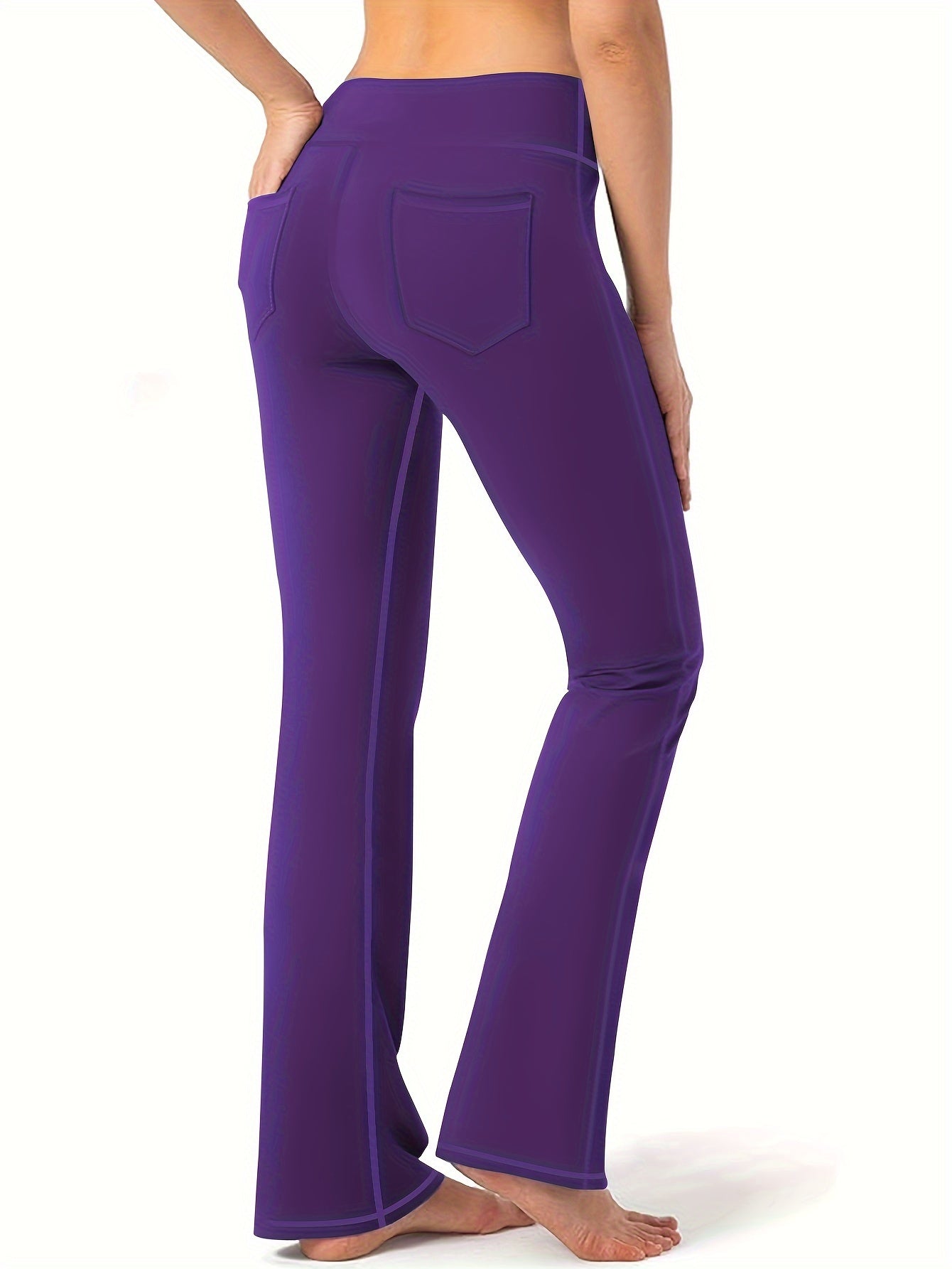 Three-piece Body-hugging Bell-bottoms For Plus-size Sports, Stretch Yoga Pants For Pocket, And Yoga Pants For Casual Wear