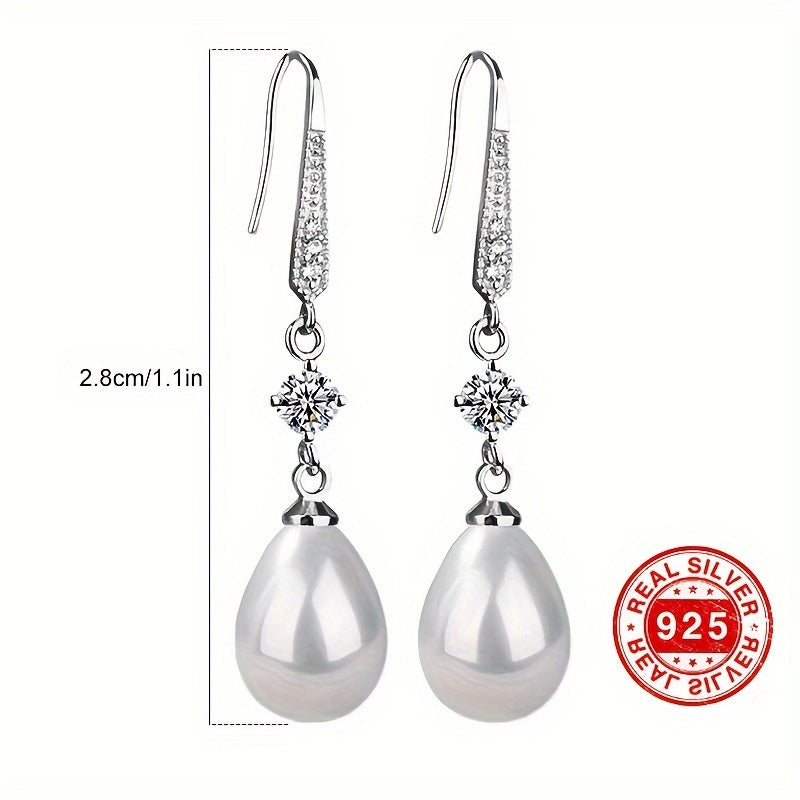 [Golden Pearl Earrings] 18K Golden Plated 925 Sterling Silver Elegant Pearl Drop Earrings, Hypoallergenic Long Dangle,
