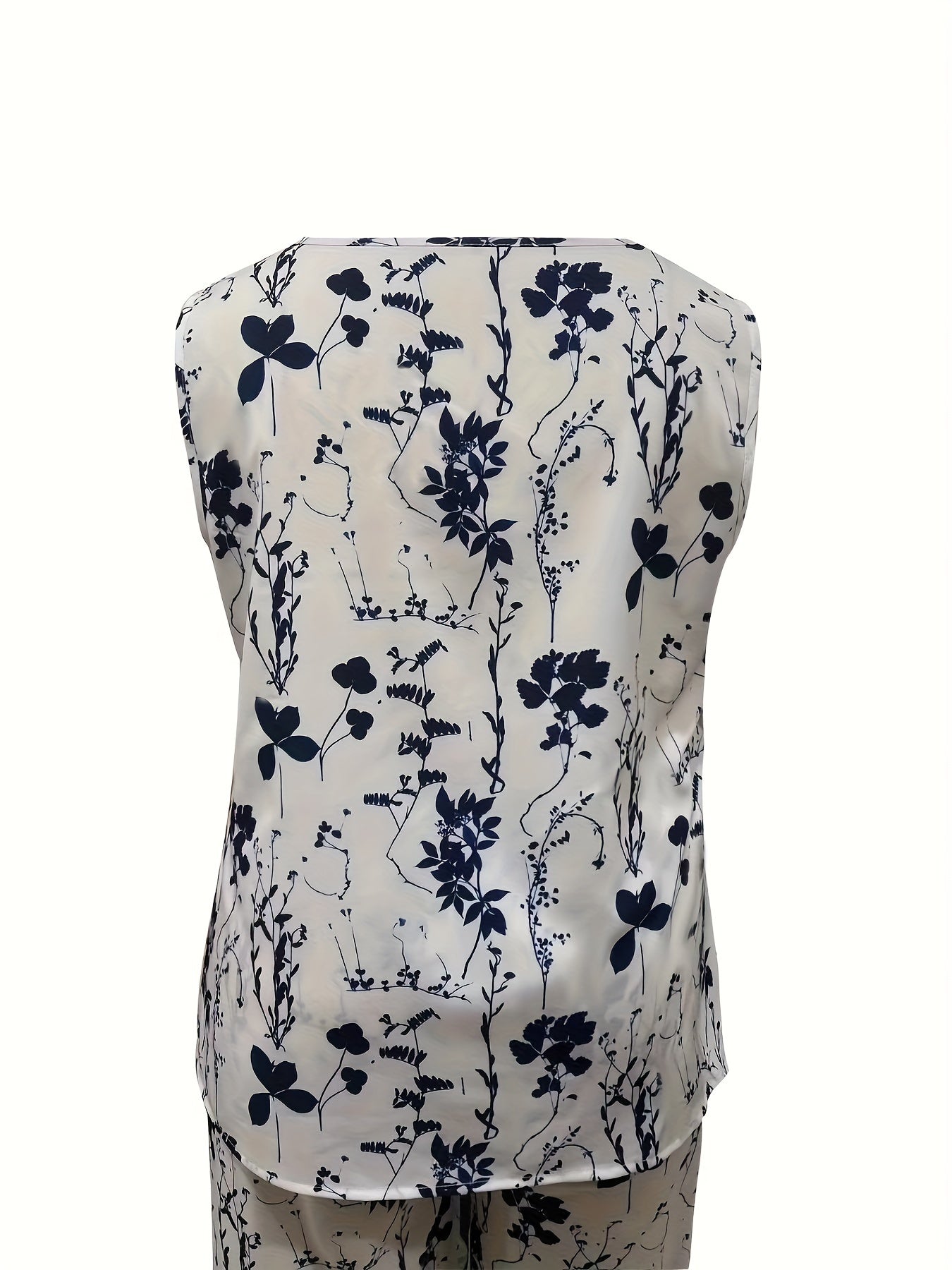 Plus Size Two-piece Set, Floral Print Crew Neck Tank Top & Pants Outfits, Women's Clothing