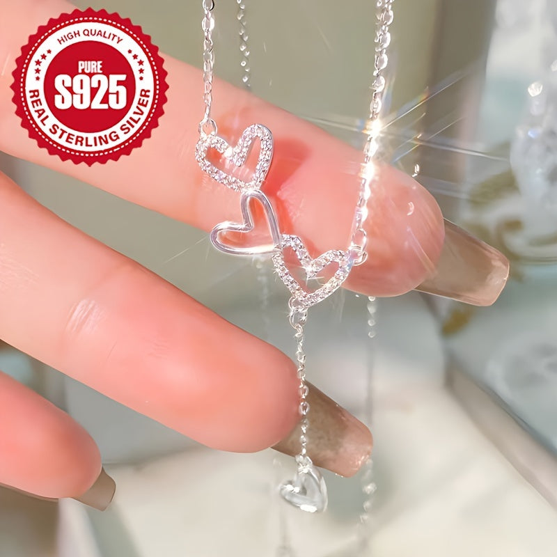 Elegant S925 Sterling Silver Heart , Hypoallergenic  with Cubic Zirconia
